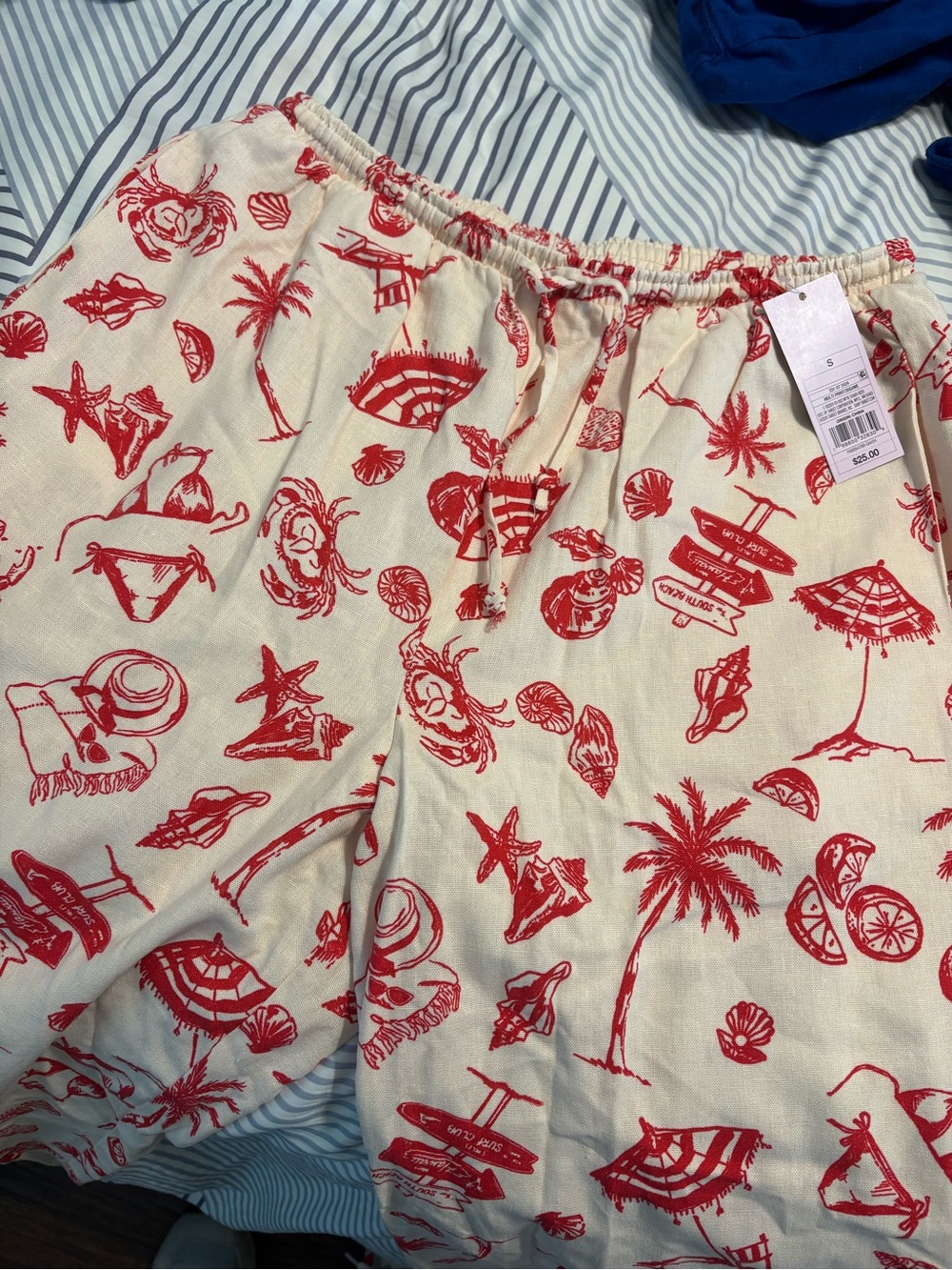 wild fable Cream linen wide legs with Red Tropical Print